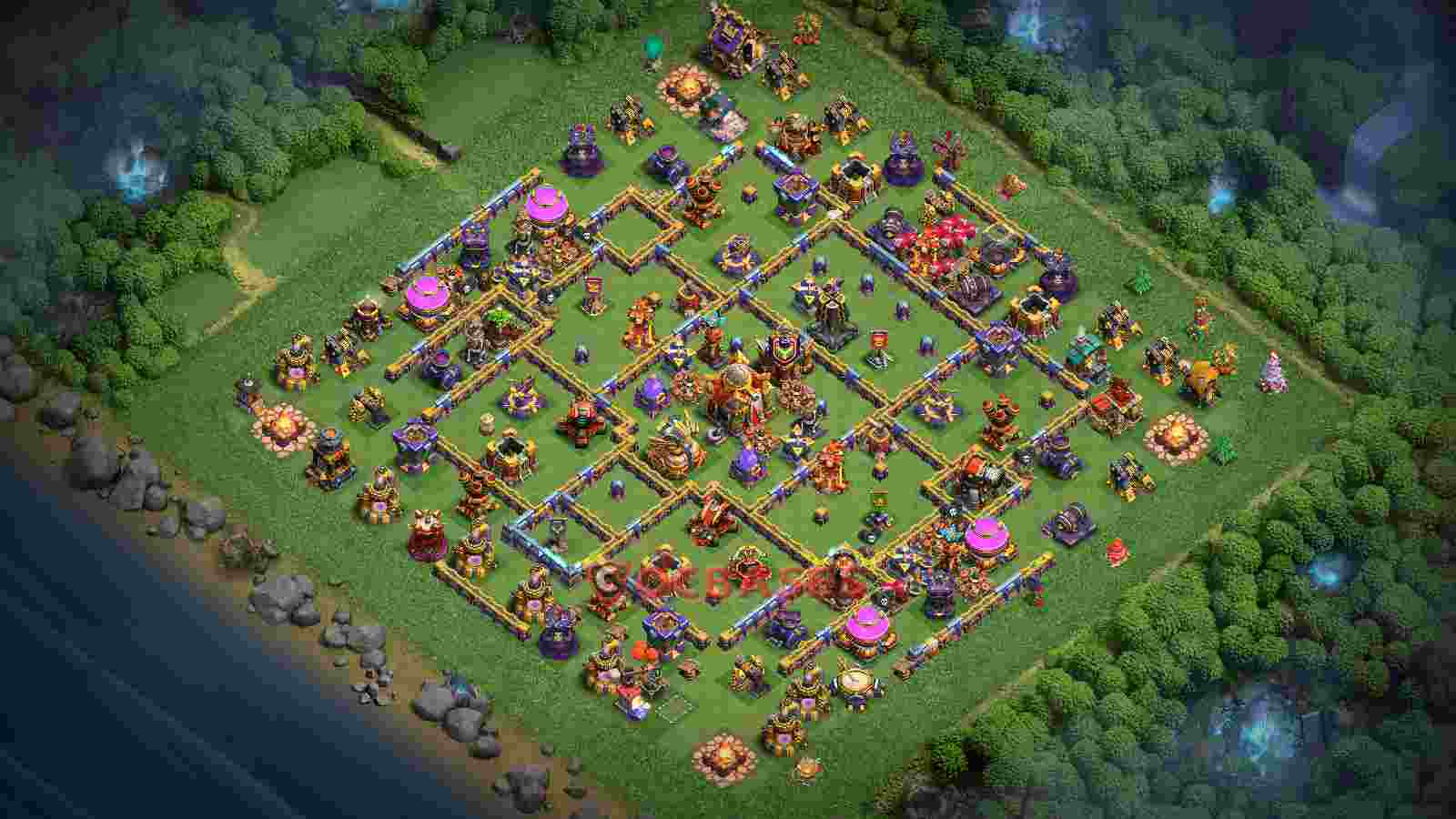 Town Hall 16 Base -trophy – Layout id: 3xzov base layout