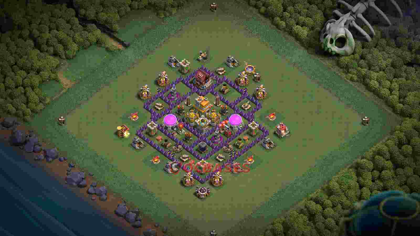 Town Hall 7 Base -hybrid – Layout id: 6yb4c base layout