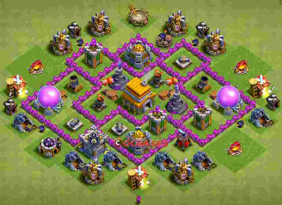 Town Hall 6 Base – Layout id: 7my6g base layout