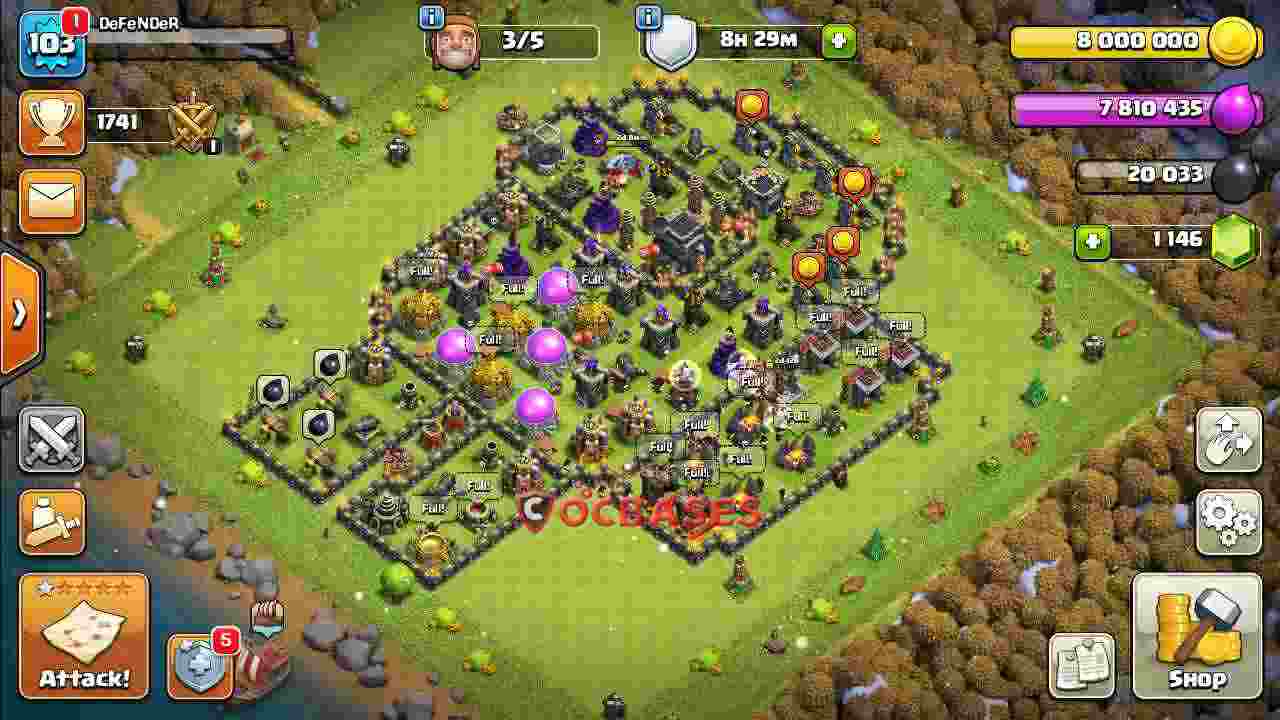 Town Hall 9 Base – Layout id: 1vshe base layout