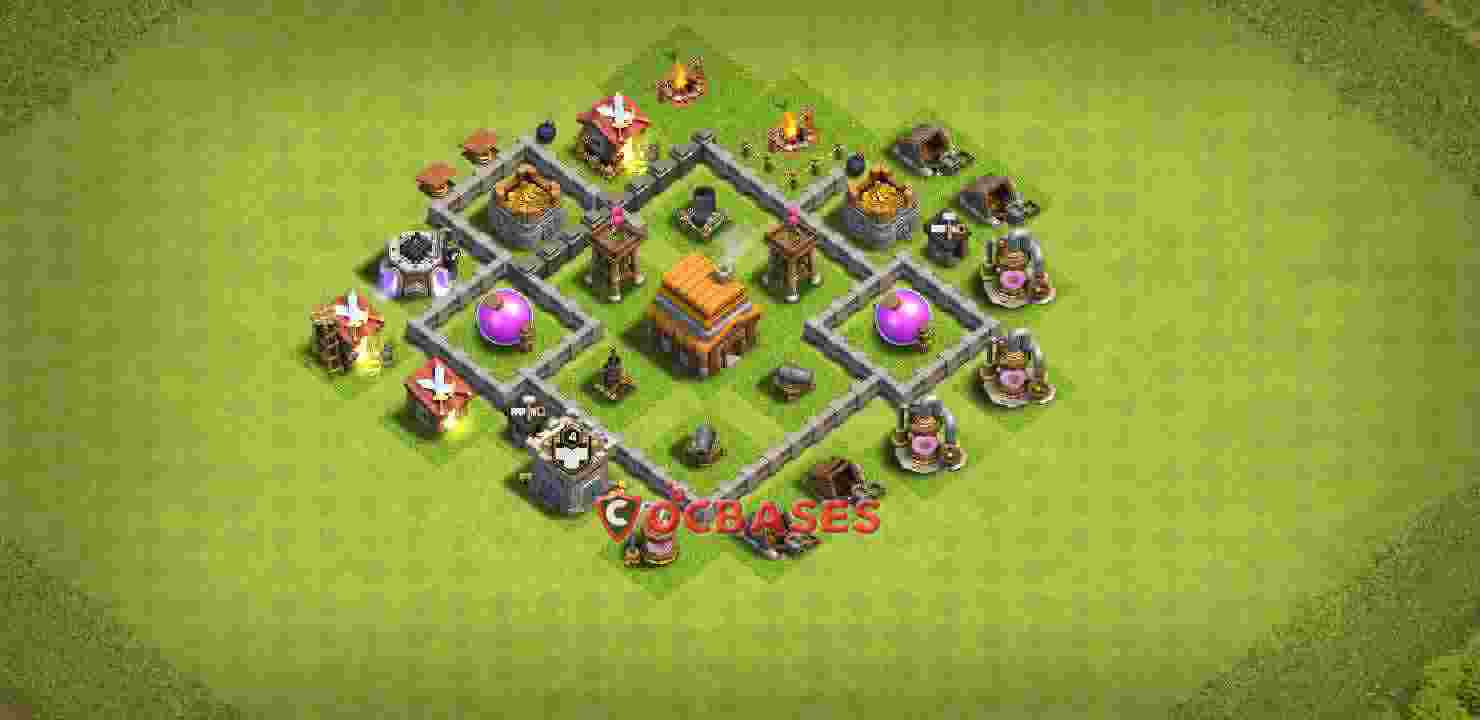 Town Hall 4 Base – Layout id: xpwer base layout