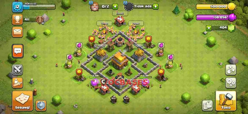 Town Hall 4 Base – Layout id: 6e6c4 base layout