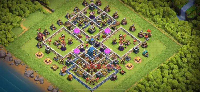 Town Hall 12 Base -trophy – Layout id: iiaxj base layout, image 1