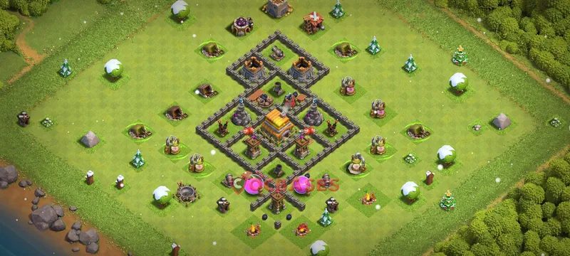 Town Hall 6 Base -trophy – Layout id: qplra base layout
