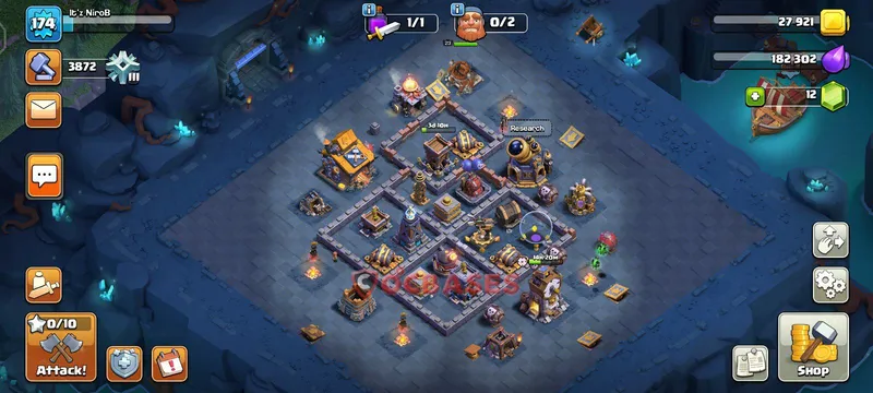 Builder Hall 10 Base -trophy – Layout id: q561e base layout