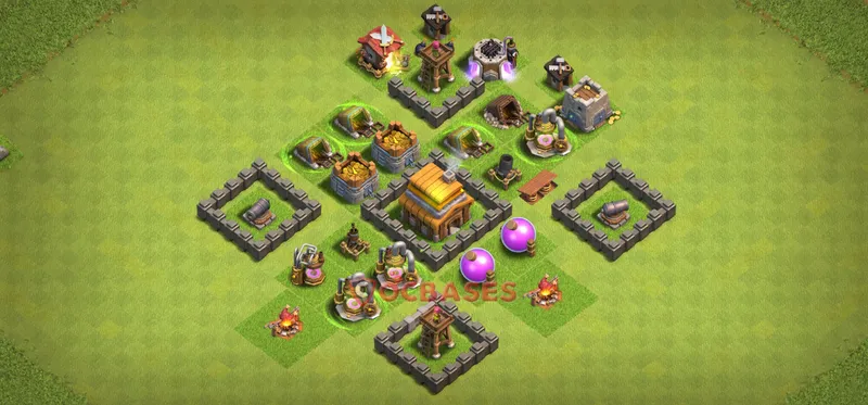 Town Hall 4 Base -hybrid – Layout id: 8t1vn base layout