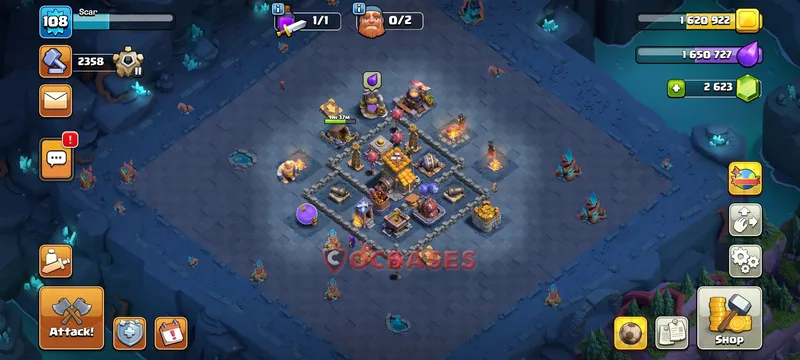 Builder Hall 7 Base -trophy – Layout id: 5e6k9 base layout