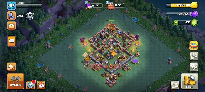 Builder Hall 9 Base -trophy – Layout id: z0k9c base layout, image 1