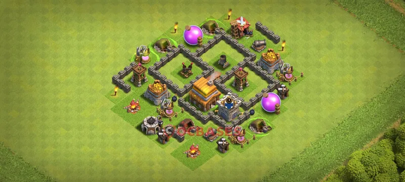 Town Hall 4 Base -trophy – Layout id: 8f0zg base layout