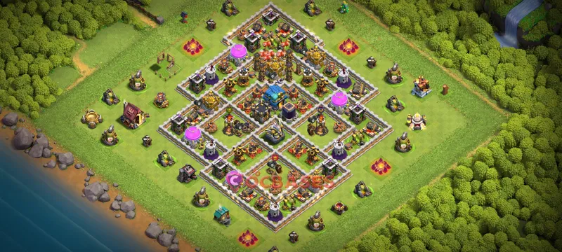Town Hall 12 Base -trophy – Layout id: 2vq16 base layout