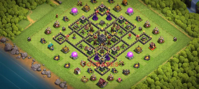 Town Hall 9 Base -trophy – Layout id: i54rw base layout
