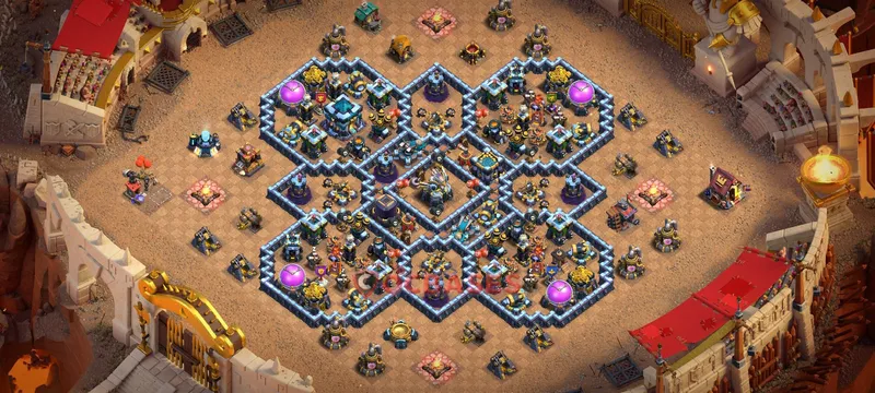 Town Hall 13 Base -hybrid – Layout id: gmm68 base layout