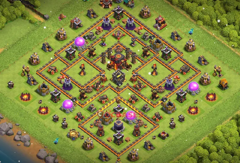Town Hall 10 Base -hybrid – Layout id: 9a8hg base layout