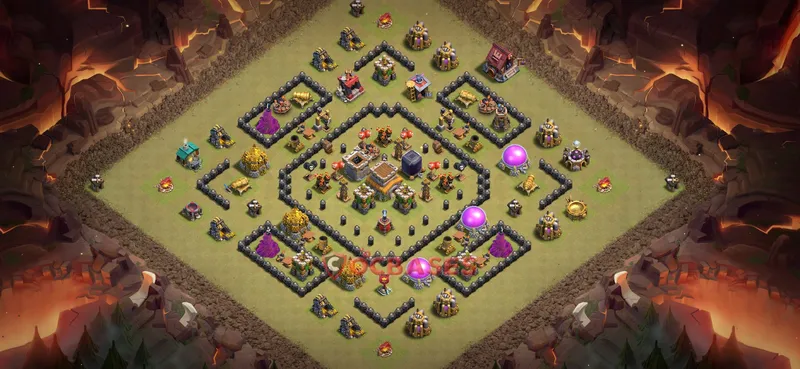 Town Hall 8 Base -war – Layout id: r7zip base layout