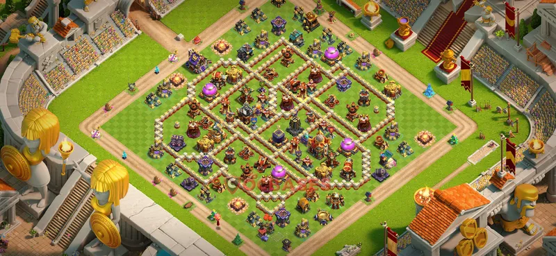 Town Hall 16 Base -hybrid – Layout id: vrck4 base layout, image 1