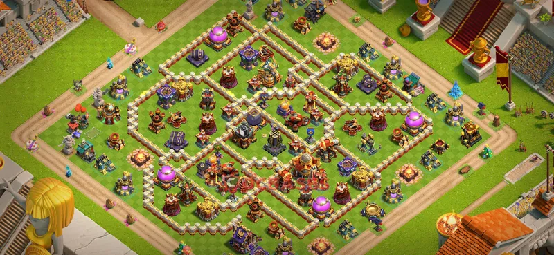 Town Hall 16 Base -hybrid – Layout id: abcx9 base layout, image 1