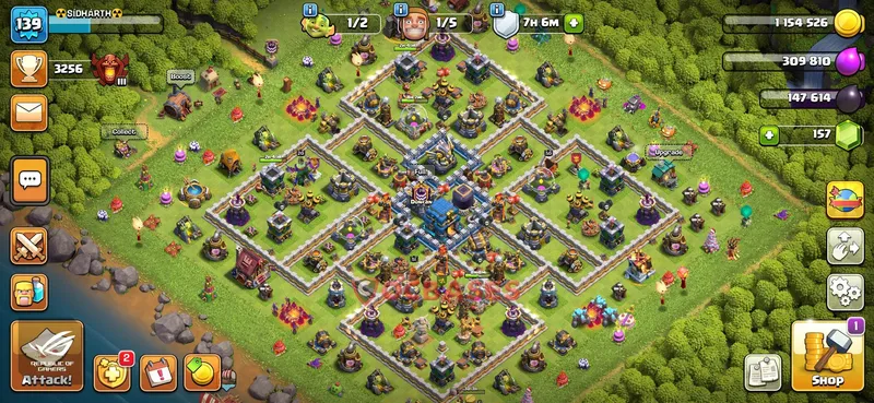 Town Hall 12 Base -trophy – Layout id: 7zm3b base layout
