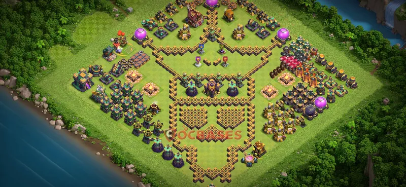 Town Hall 14 Base -progress base – Layout id: 0a7qq base layout