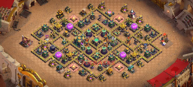Town Hall 14 Base -hybrid – Layout id: vy7gd base layout