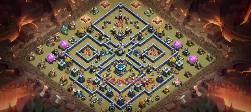 Town Hall 13 Base -hybrid – Layout id: d8qp1 base layout