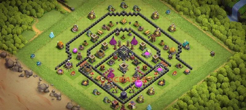 Town Hall 9 Base -hybrid – Layout id: rsydq base layout