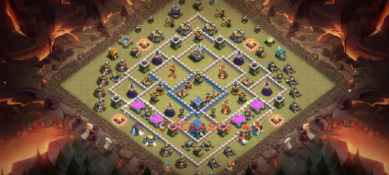 Town Hall 12 Base -trophy – Layout id: 3vn92 base layout, image 1