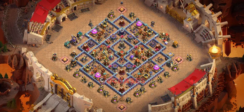 Town Hall 16 Base -hybrid – Layout id: 6dx9b base layout, image 1