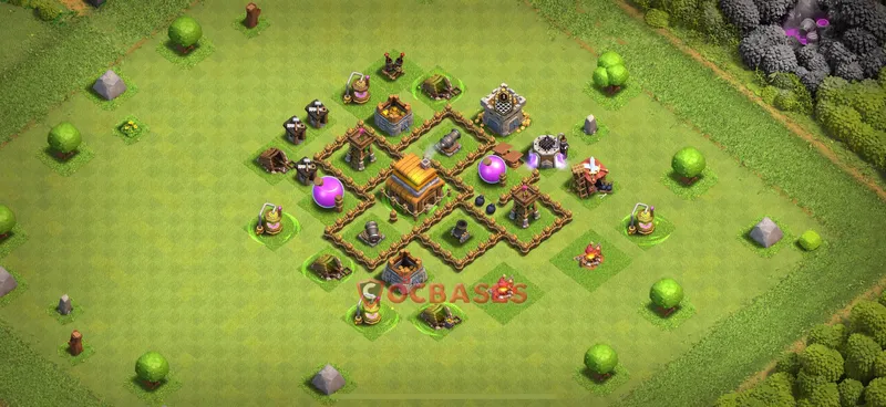 Town Hall 4 Base -trophy – Layout id: 9fssp base layout, image 2