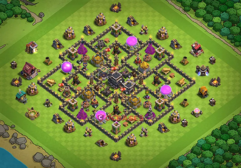 Town Hall 9 Base -hybrid – Layout id: 8ezgk base layout, image 1