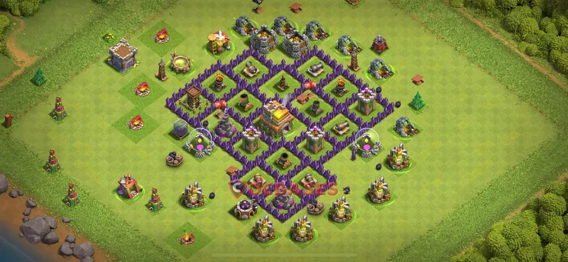 Town Hall 7 Base -trophy – Layout id: 57b9w base layout, image 1