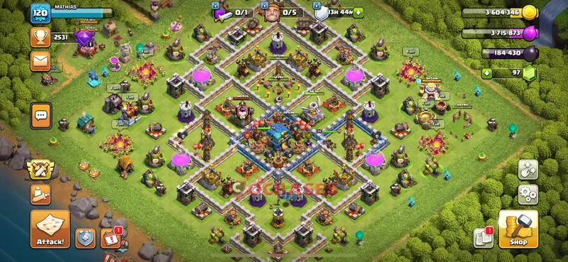 Town Hall 12 Base -trophy – Layout id: eccrr base layout, image 1