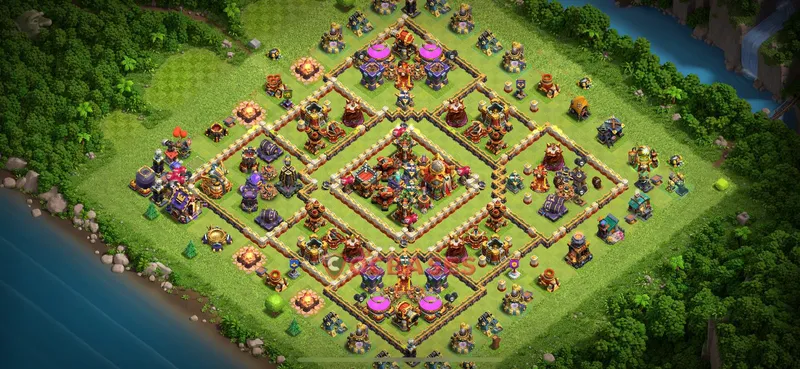 Town Hall 16 Base -trophy – Layout id: qtaxr base layout