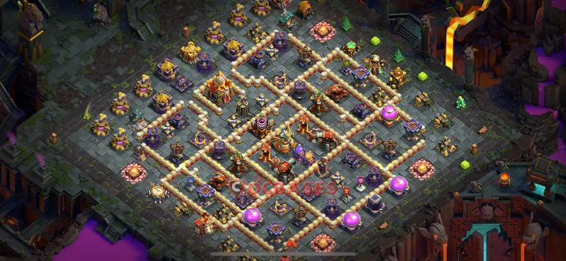 Town Hall 16 Base -hybrid – Layout id: 0s2hy base layout