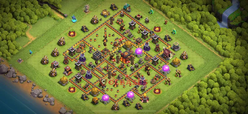Town Hall 10 Base -trophy – Layout id: 2gm7u base layout