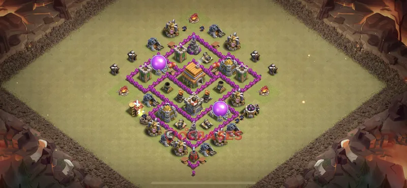Town Hall 6 Base -hybrid – Layout id: y76pk base layout