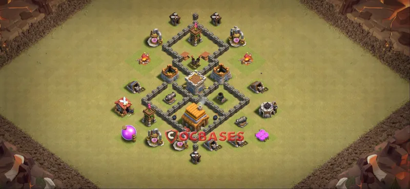 Town Hall 4 Base -war – Layout id: vpt5y base layout