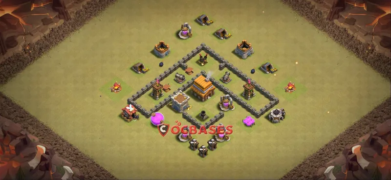 Town Hall 4 Base -war – Layout id: hpsq7 base layout