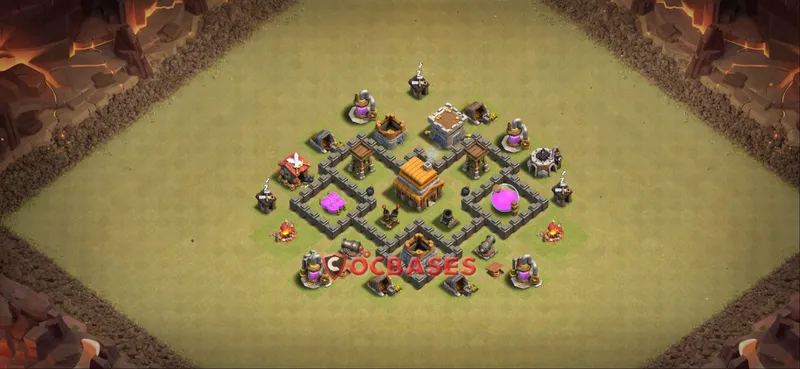 Town Hall 4 Base -war – Layout id: sm0r7 base layout